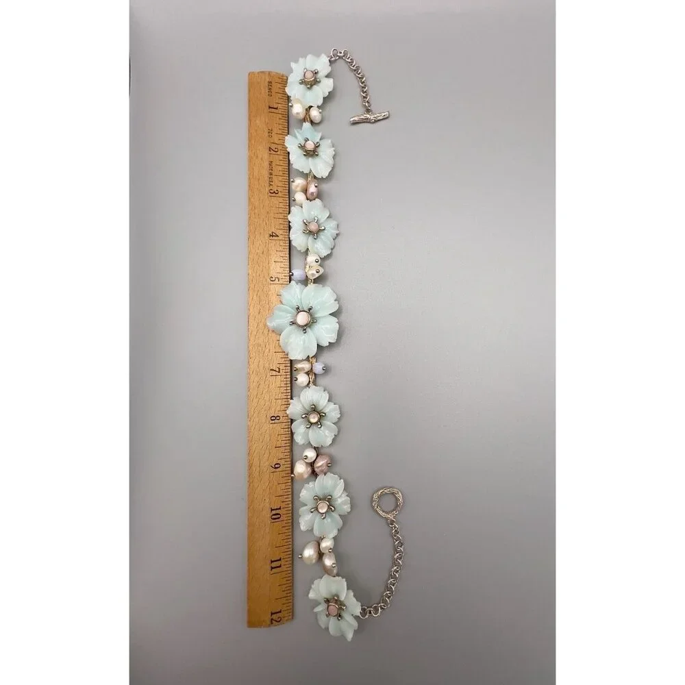 Whitney Kelly Sterling Silver Jade Flowers & Pearl Accents Necklace - Picture 14 of 14